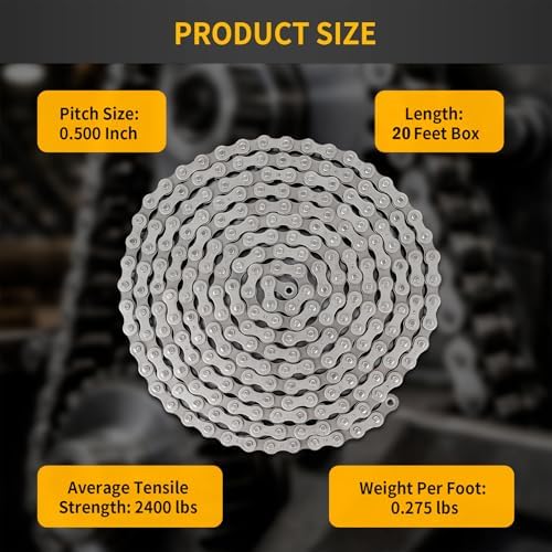 #41 Roller Chain 20 Feet for Gate Openers, Carbon Steel Operator Chain Replacement for Extension Automatic Sliding Gate Opener, Garage Hanger Door, Include 5 Connecting Links - Image 6