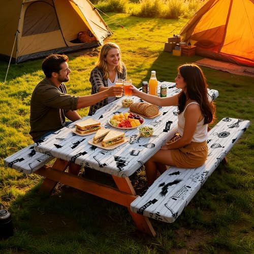 Picnic Table Cover with Bench Covers Camping Tablecloth Set with Pocket - Image 5