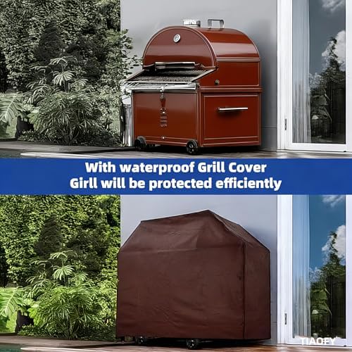 BBQ Gas Grill Cover for Outdoor, Anti-UV, Rip-Proof, 600D Oxford Fade Resistant Material, Barbecue Cover with Hook and Loop Straps & Adjustable Hem Drawstring (Reddish Brown, 32”x26”x43”) - Image 5