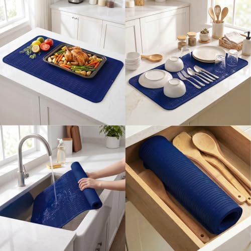 MicoYang Silicone Dish Drying Mat for Multiple Usage,Easy clean,Eco-friendly,Heat-resistant Silicone Mat for Kitchen Counter or Sink,Refrigerator or Drawer Liner Navy Blue 5XL 36inches x 18inches - Image 4