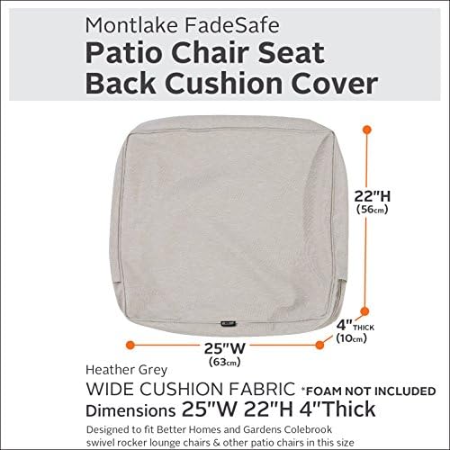Classic Accessories Montlake Water-Resistant 25 x 22 x 4 Inch Outdoor Back Cushion Slip Cover, Patio Furniture Cushion Cover, Heather Grey, Patio Furniture Cushion Covers - Image 3