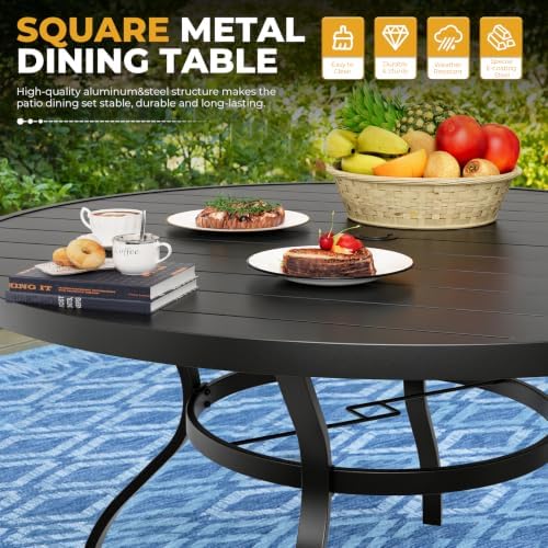 Incbruce 8 PCS Patio Dining Set with Sky Blue Umbrella, Outdoor Dining Set of 6 Textilene Chairs and 53" Round Table with Umbrella Hole for Backyard, Garden, and Poolside (Brown) - Image 5