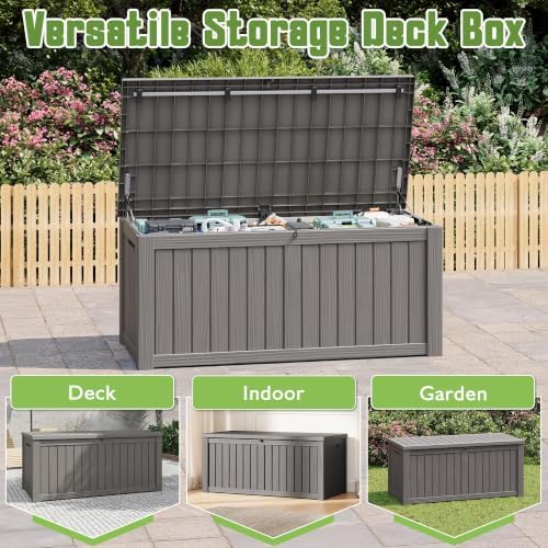 Outdoor Storage Waterproof Deck Box for Patio (150 Gallon, Grey) - Image 5