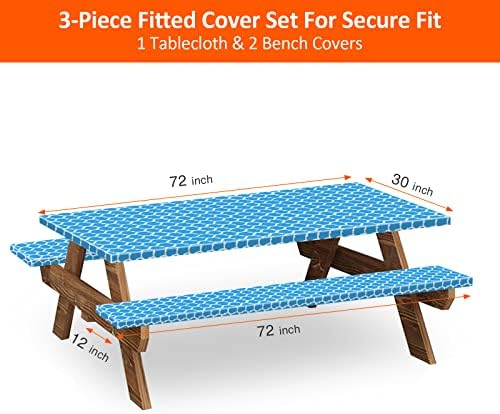 6ft 72in Picnic Table and Bench Cover, 3 Pack, Blue-White Moroccan - Image 2