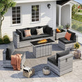 UDPATIO Patio Furniture Set with Fire Pit Table, 8 Pcs Outdoor Sectional Sofa, PE Wicker Patio Conversation Set for Garden, Backyard (Black Cushions with Grey Rattan) by UDPATIO