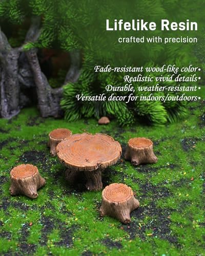 Miniature Garden Furniture Resin Table Chairs Figurines, Fairy Garden Accessories Furniture Outdoor Stumps Ornaments Kit, Micro Landscape Garden Ornament for Outdoor Indoor Landscape Decor - Image 3
