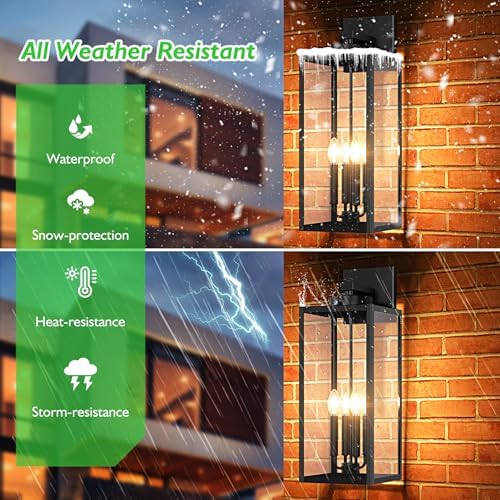 BesLowe 23.9" Extra Large Size Outdoor Wall Light Fixture, Exterior Lighting Fixture Porch Sconce Wall Mounted, Waterproof Outdoor Wall Lantern, Outside Light for House Patio Front Door Garage, Black - Image 3
