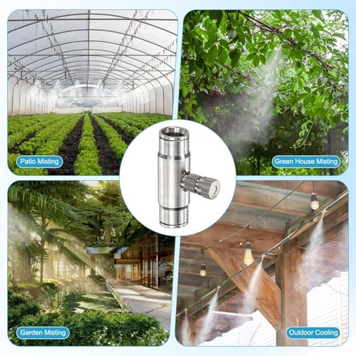 M METERXITY 20-Pack Brass Misting Nozzle Tee Kit, 0.6mm Orifice Dia. High Pressure Spray Misting Nozzle Head, Slip Connectors for 3/8 Inch Drip Irrigation Tubing Kit Outdoor [3/16" Threaded] - Image 7