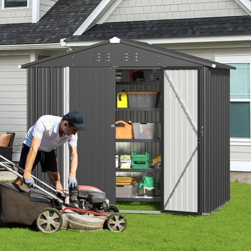 Gizoon 8x6 FT Outdoor Storage Shed, Corrosion Metal Garden Shed, Dark Grey - Image 2