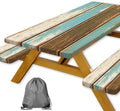 Picnic Table Cover with Bench Covers, Camping Essentials, Farmhouse Wood Green Waterproof Windproof Table Cover, Fitted Tablecloth Cover with Elastic Edge, for Indoor & Outdoor, 3 PCS, 30x60 Inch by Xguatan