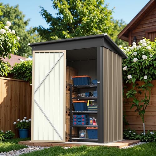 Greesum 5 x 3 FT Metal Outdoor Storage Shed, Brown - Image 2