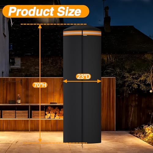 EVRBUL Full-Length Outdoor Patio Heater Cover Fits Spiral Flame LPG Patio Heaters Heavy Duty 420D Waterproof Round Propane Heater Cover with Reflective Strip Durable Zipper Drawstring 23"D×70"H - Image 2