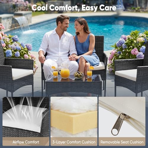 DUMOS 4-Piece Patio Furniture Set, Outdoor Rattan Seating Chair, Black - Image 6
