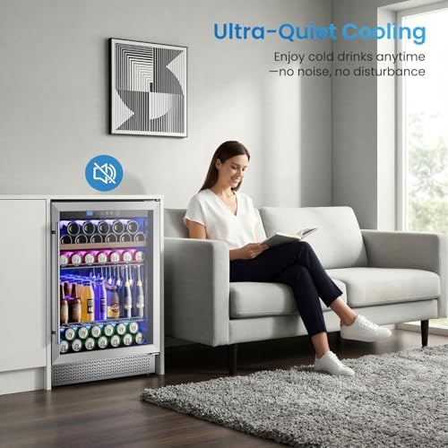 24 Inch Beverage Refrigerator, 15 Bottles & 118 Cans Wine and Beverage Refrigerator with Glass Door Built-in or Freestanding, Under Counter Refrigerator for Soda Beer Wine-Kitchen Bar Office - Image 4