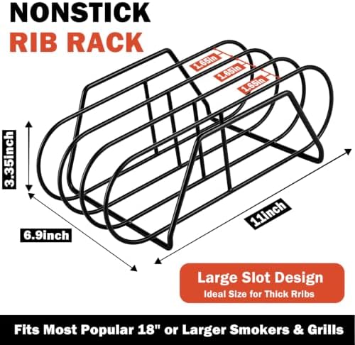 11" Non-Stick Rib Rack for Smoking and Grilling, BBQ Grill 2 Pack - Image 3