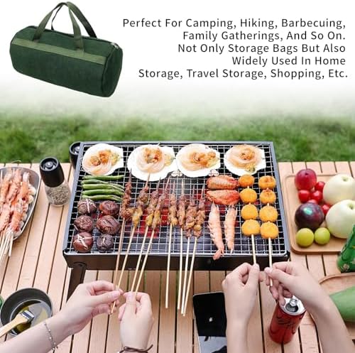 Grill Accessory Storage Bag, 24"" Extra Thick Canvas Grill Utensil Storage Bag, Double Zipper Grill Tool Storage Bag, BBQ Tool Storage Bag Carry Bag for Camping Hiking Barbecue, Dark Green - Image 4