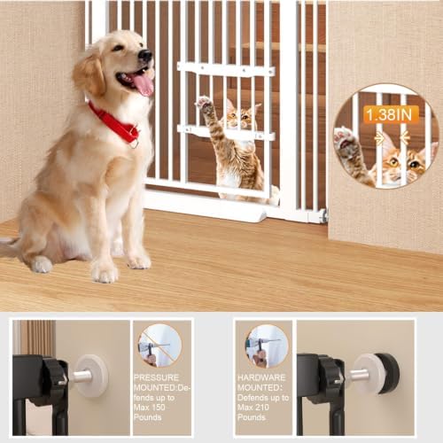 71" Extra Tall Cat Gate 29.5-40.6 Wide Pet gate for Doorway Pet Gate with Cat Doors NO Drilling Pressure Mount Kit for Cats and Dogs Indoor Doorways liveing Room Bedroom-White - Image 6