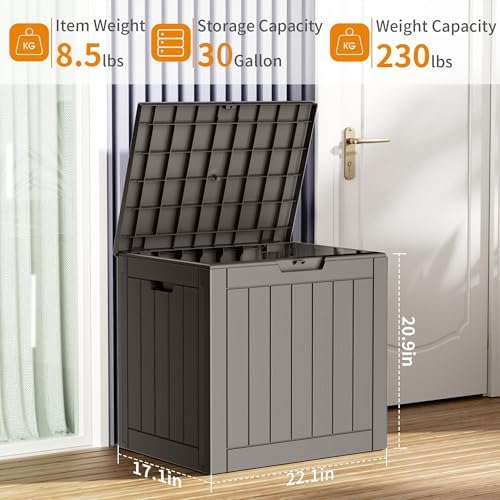 PatioZen 30 Gallon Resin Deck Box, Lockable Outdoor Storage Box for Patio Cushions Storage Furniture,Garden Tools, Pool Supplies, Weatherproof and UV Resistant (Grey) - Image 6