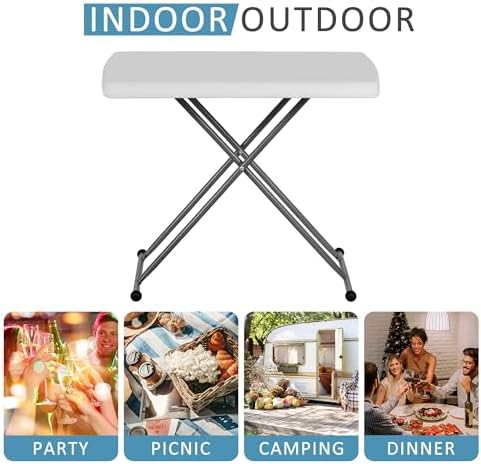 SUPER DEAL 2.5 Foot Plastic Folding Table, Indoor Outdoor Portable Heavy Duty Adjustable Height Kitchen or Camping Barbecues Picnic Party Tray Table, White - Image 6