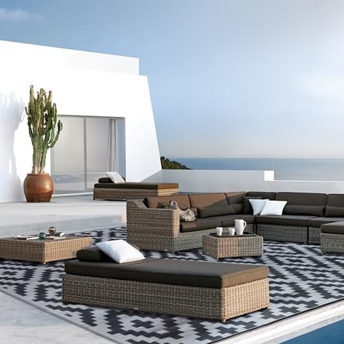 SAND MINE Waterproof Outdoor Rug, Plastic Reversible Rug, Modern Area Rug, Large Floor Mat for Outdoors, RV, Patio, Backyard, Deck, Picnic, Beach, Camping (10' x 10', Black Grey Lattice) - Image 5