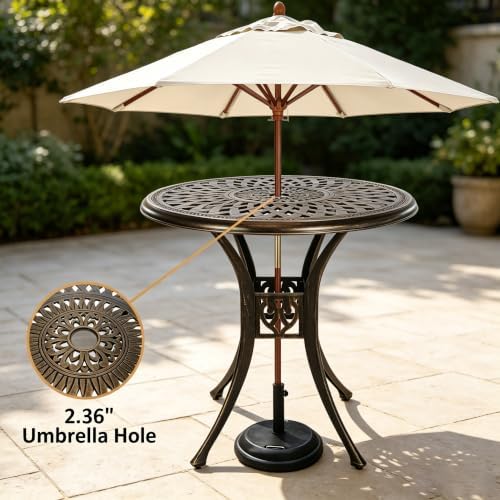 30.31" Outdoor Patio Dining Table, Cast Aluminum Patio Bistro Table, Round Patio Metal Table, Patio Furniture Set with 2.36" Umbrella Hole for Balcony Lawn Garden Backyard - Image 4