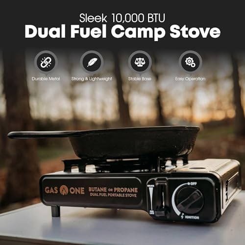 GasOne 10,000 BTU Dual Fuel Camp Stove – Butane and Propane Burner Portable Stove Camping Grill with Adjustable Heat Dial, Carry Case, Automatic Electric Ignition – Safe and Durable Construction - Image 2