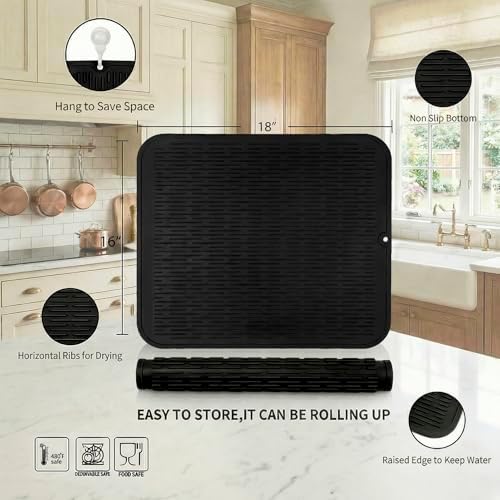 MicoYang Silicone Dish Drying Mat for Multiple Usage,Easy clean,Eco-friendly,Heat-resistant Silicone Mat for Kitchen Counter or Sink,Refrigerator or Drawer Liner Coffee XL 18 inches x 16 inches - Image 2