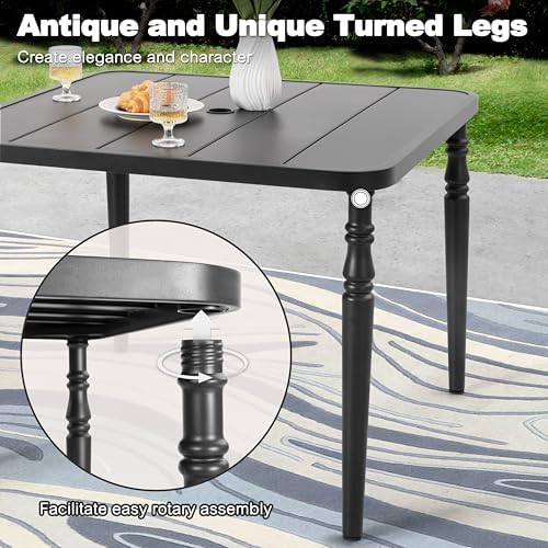 NUU GARDEN Outdoor 37” Dining Table, Square Metal Dining Table with Umbrella Hole, Patio Dining Table with Powder-Coated Frame and Slatted Tabletop, for Garden, Backyard and Balcony, Black - Image 7