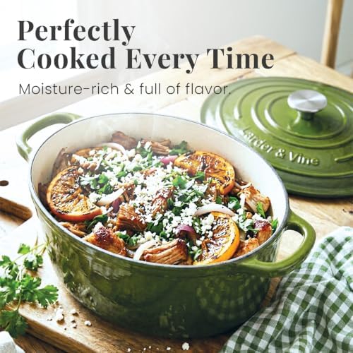 Larder & Vine 8 qt Oval Enameled Cast Iron Dutch Oven Pot, Okra - Image 3