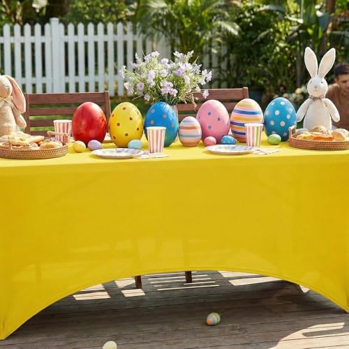 Smiry 2 Pack Spandex Table Cloth 5FT, Elastic Fitted Yellow Tablecloth - Image 2