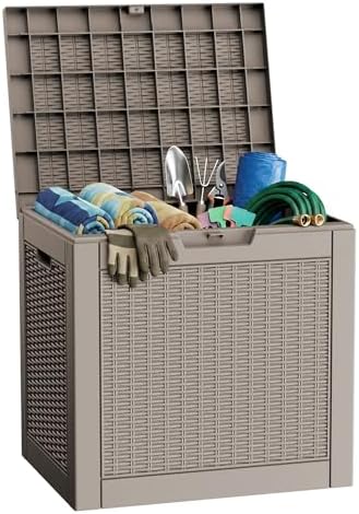PatioZen 37 Gallon Deck Box,Waterproof Resin Outdoor Storage Boxes, Outside Storage Lockable Container for Garden Tools,Indooor Cushions,Accessories (Grey) by OutdoorLivingPerfected