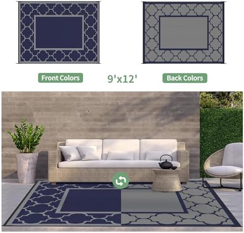 GENIMO Outdoor Rug, Waterproof Plastic Rugs for Patio, 9'x12' Blue Grey - Image 4