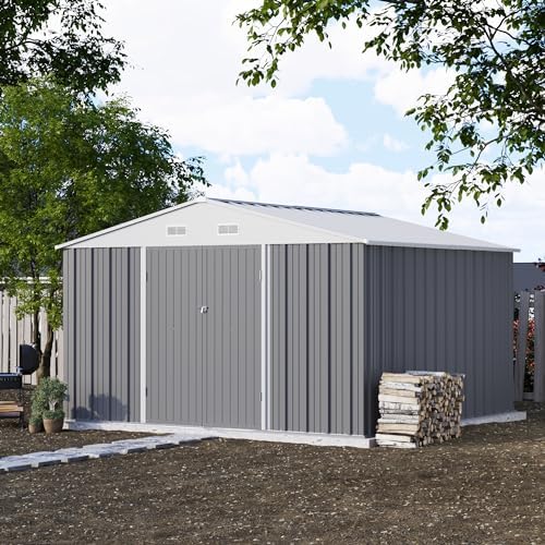 Patiowell 10x10 FT Outdoor Storage Shed with Floor Frame, Gray - Image 3
