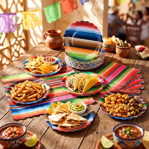 Roshtia 120 Pcs Mexican Serape Plates and Napkins, Fiesta Taco Bar Decor - Image 6