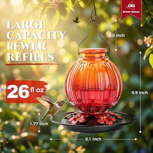 Glass Hummingbird Feeder for Outdoors Hanging, 26 fl oz Bird Nectar Feeder - Image 4