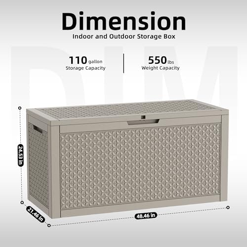 DRATO 110 Gallon Deck Boxes Outdoor Waterproof, Resin Large Lockable Storage Box with Lid, Outdoor Storage Bench Patio Cushions Furniture, Garden Tools, Pool Accessories (Grey, 110 Gallon) - Image 2