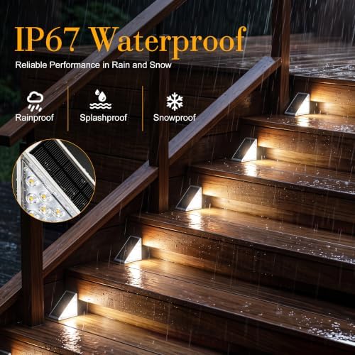 AUDLES Solar Step Lights Outdoor Waterproof IP67-13 LED Solar Stair Lights with 3000K/6000K Dual Color Temp, Auto On/Off Outdoor Lights for Deck, Patio, Pathway, Porch -12 Pack - Image 4