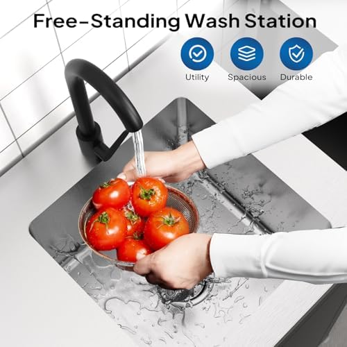 ROVSUN Stainless Steel Utility Sink with Cabinet & Wheels, Outdoor Heavy-Duty Freestanding Prep Grill Cart Sink for Backyard, Kitchen, Garage, Laundry, Garden Use 34.5" D x 19.6" W x 35.4" H - Image 5