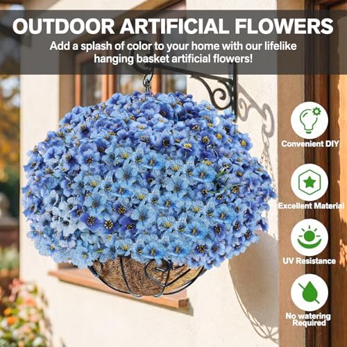 Powbrace 22 Pack Artificial Flowers for Outdoor Indoor Fake Plants(Blue) - Image 2