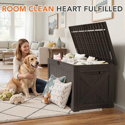 130 Gallon Deck Box Outdoor Indoor Waterproof Storage Box, Brown - Image 4