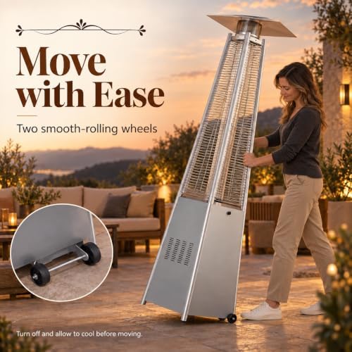 48,000 BTU Pyramid Patio Heater with Cover, Silver - Image 5
