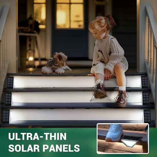 PATIOWIN 12 Pack Solar Step Lights for Outside, 24 LEDs Solar Stair Lights Waterproof IP65, Solar Deck Lights Outdoor Decor for Garden, Porch, Pathway, Patio, Fence(Cold White) - Image 3