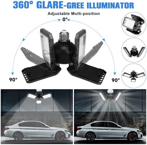 Aoretic LED Garage Lights 4 Pack -80W, 8000LM 6500K Led Shop Light with 3 Deformable Panels, Basement Barn Light Garage Ceiling Lights, E26/E27 for Garage, Warehouse, Shop, Basement - Image 2