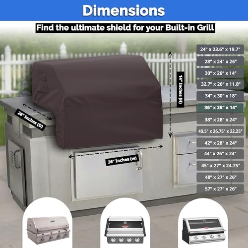 Covers & All Built-in Grill Cover for Outdoor Grill – Heavy Duty 12 oz Waterproof Built-in BBQ Grill Cover, PVC-Coated Polyester with Elastic Hem for Snug Fit (36 x 26 x 14 inches, Coffee) - Image 7