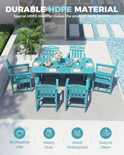Ciokea HDPE Outdoor Patio Dining Table, All-Weather Furniture, Lake Blue - Image 2