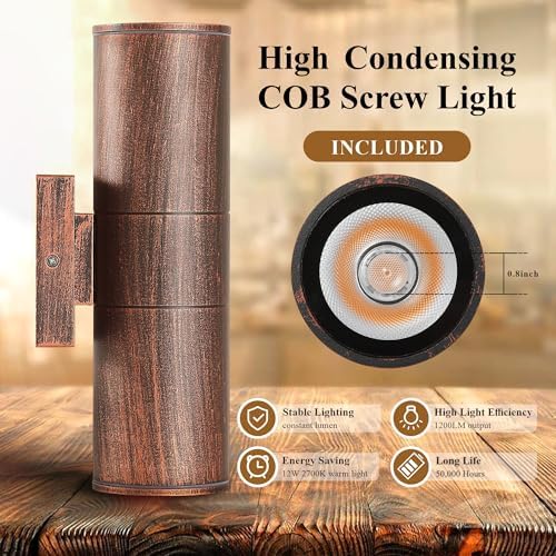 DAKAFUL Outdoor Wall Lights 2 Packs, Integrated LED Cylinder Up Down 12W 2700K Modern Aluminum Light, Waterproof Exterior Light for Porch Patio Door - Image 3