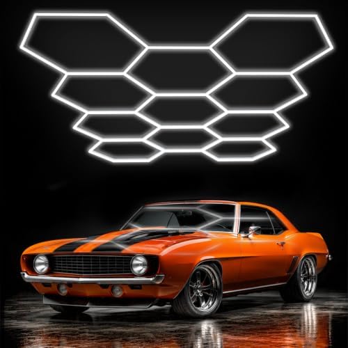 LZHOME Hexagon LED Garage Light: Super Bright 39600LM 11 Grids Hexagon Garage Light, 5000K Honeycomb Lights Ceiling for Garage, Warehouse, Car Detailing Shop, Exhibition Hall, Gym by LZHOME