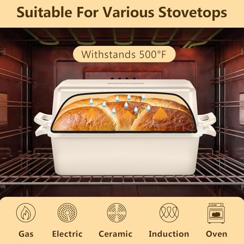 Wildone 2 in 1 Enameled Cast Iron Bread Pan with Lid, 9x5 Loaf Pans for Homemade Sourdough Bread, Cake, Meatloaf, Even Heating Bread Dutch Oven, Cream White - Image 4