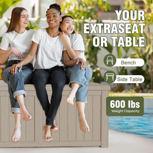 150 Gallon Outdoor Deck Box, Lockable Waterproof Outdoor Storage Boxes For Garden Tools,Indoor Cushions,Accessories Outside Storage Resin Weatherproof Container(Grey) - Image 3
