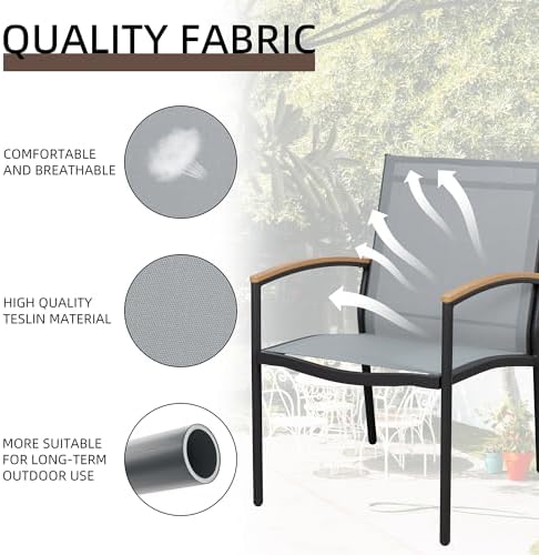 Shintenchi 3 Pieces Patio Bistro Sets, Outdoor Textilene Fabric Conversation Bistro Set, Textilene Fabric Front Porch Chairs Small Patio Furniture Set with Table for Lawn,Garden,Balcony (Grey) - Image 2